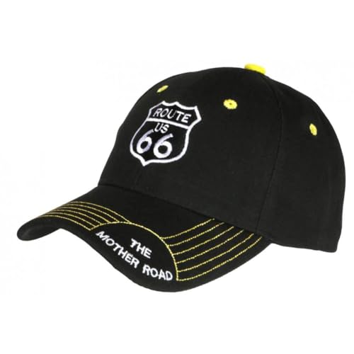 Nyls Création Basecap Route 66 Schwarz und Gelb Mother Road Baseball Biker – Größe: Einheitsgröße – Farbe: Schwarz – Herren, Schwarz , Einheitsgröße von Nyls Création