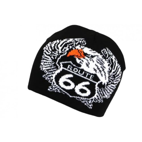 Nyls Création Mütze Route 66 Adler, weiß und schwarz, Winterlook, Biker – Größe: Einheitsgröße – Farbe: Schwarz – Unisex, Schwarz , Einheitsgröße von Nyls Création