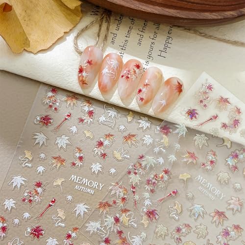 2 Nagelsticker mit Herbstlichem Ahornblatt, selbstklebend, 2 Blätter in 3D Optik, Herbst Deko Nail Sticker für Frauen Mädchen 2 Nagelsticker mit Herbstlichem Ahornblatt, selbstklebend, 2 Blätter in 3D Optik, Herbst Deko Nail Sticker für Frauen Mädchen von Nymora