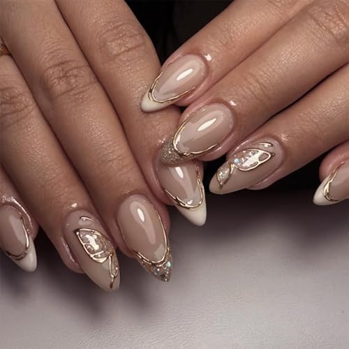 24 Stück 3D Gold Glitzer Mandel Mittel Falsche Nägel mit 12 Größen - Französisches Design für Frauen Mädchen Party & Heimat DIY - Aufklebbare Kunstnägel 24 Stück 3D Gold Glitzer Mandel Mittel Falsche Nägel mit 12 Größen - Französisches Design für Frauen Mädchen Party & Heimat DIY - Aufklebbare Kunstnägel von Nymora