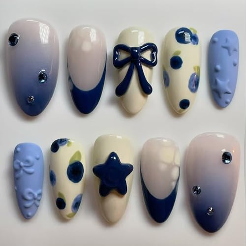 Nymora 24 Stück Press on Nägel zum Aufkleben Medium Almond Fake Nails 3D Bow Stern und Schmetterling Jelly Gel Fake Nails Kit für Frauen Mädchen Nymora 24 Stück Press on Nägel zum Aufkleben Medium Almond Fake Nails 3D Bow Stern und Schmetterling Jelly Gel Fake Nails Kit für Frauen Mädchen von Nymora