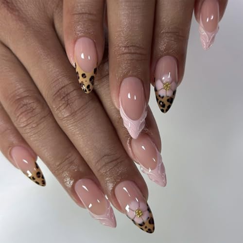 Nymora 24 Stück Press on nails Französische Spitze Falsche Nägel Mit Design Weiße Blume Leopard Muster Gepard Muster Nägel - Jelly Gel Trage-Set für Frauen Nymora 24 Stück Press on nails Französische Spitze Falsche Nägel Mit Design Weiße Blume Leopard Muster Gepard Muster Nägel - Jelly Gel Trage-Set für Frauen von Nymora