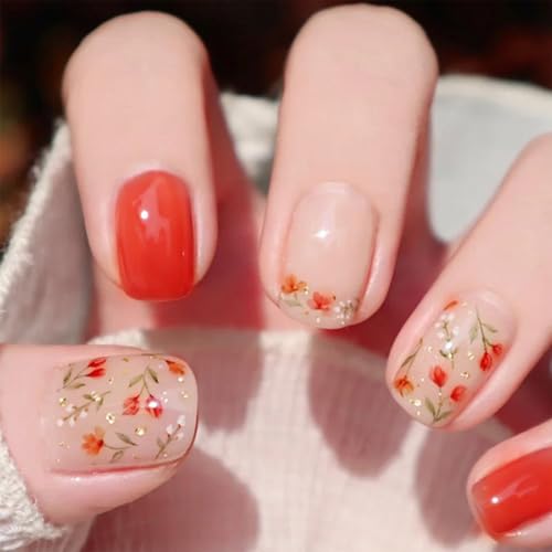 Nymora 24 Stücke Mandel Press-on Nägel Kurz mit Herbst Blumen Design Glänzend - Stick on Set Acryl Nägel zum Aufkleben Kurz Damen Mädchen Fake Nägel. Nymora 24 Stücke Mandel Press-on Nägel Kurz mit Herbst Blumen Design Glänzend - Stick on Set Acryl Nägel zum Aufkleben Kurz Damen Mädchen Fake Nägel. von Nymora