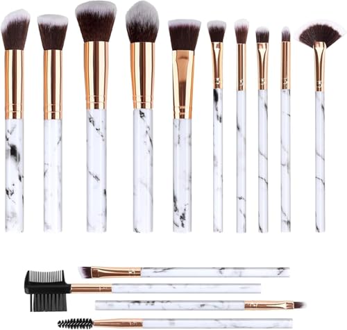 Make-up-Pinsel-Set, 14-teilig, Marmor-Design, Foundation, Concealer, Lidschatten, Rouge, Augenbrauen Make-up-Pinsel-Set, 14-teilig, Marmor-Design, Foundation, Concealer, Lidschatten, Rouge, Augenbrauen von Nytral