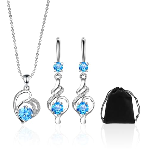 1 Stück blaue Diamantohrringe, 1 Stück blaue Diamanthalskette, 1 Stück Schmuckbeutel, Ohrhänger für Damen, Ohrhänger aus Sterlingsilber, hypoallergene Ohrhänger, Schmuckset von NyxSeat