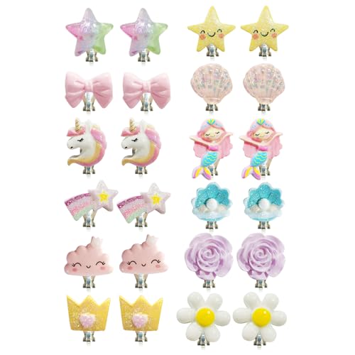 12 Paar Ohrclips Für Kinder, Niedliche Cartoon-Ohrclips, Mädchen-Ohrclips, Blumen-Ohrclips, Prinzessin-Ohrclips, Geeignet Für Geburtstagsgeschenke, Kindertagsgeschenke, Alltagskleidung, Partys von NyxSeat