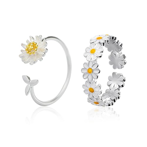 NyxSeat Gänseblümchen-Ring Set - 2 Ringe, Damen-Modeschmuck, Charm-Schmuck, Modeschmuck-Ringe von NyxSeat