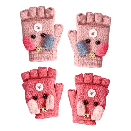 NyxSeat 2 Paar Kinder-Halbfingerhandschuhe, Warme Winterhandschuhe, Winddichte Warme Strickhandschuhe, Süße Welpenhandschuhe, Jungen- Und Mädchenhandschuhe, Geeignet Für 6–13 Jahre von NyxSeat