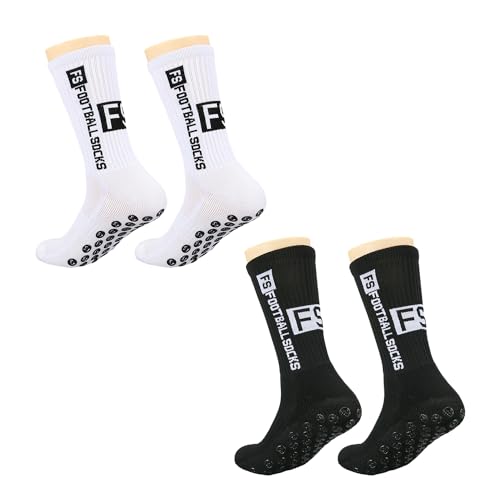 NyxSeat 2 Paar Sportsocken, Rutschfeste Fußballsocken, Fußball-Griffsocken, Trainingssocken, Geeignet für Fußball, Basketball, Outdoor-Sport (Weiß, Schwarz) von NyxSeat