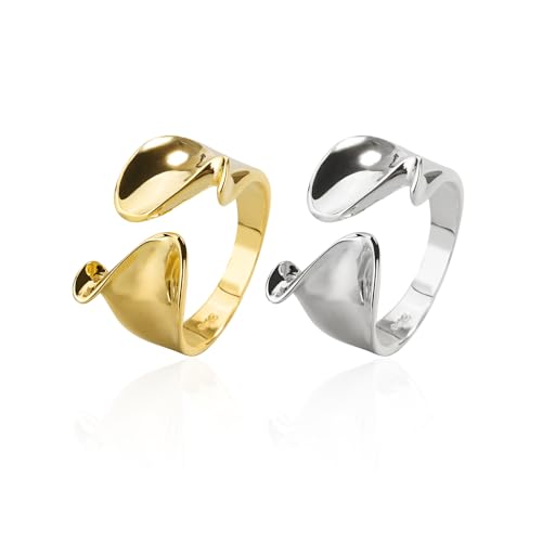 NyxSeat 2 Stück Geometrische Ringe, Silber 925 Damenringe, Personalisierte Ringe Für Damen, Modeschmuckringe, Breiter Ring Damenringe (Gold, Silber) von NyxSeat