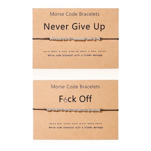 NyxSeat 2 Stück Morsecode-Armbänder Mit 2 Stück Karten, Perlenarmband, Feines Geflochtenes Seidenseilarmband, Silbernes Passwortarmband, Schmuckgeschenk, Geeignet Für Freunde von NyxSeat