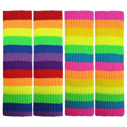 NyxSeat 2 Stück Regenbogen-Wollflorsocken Für Damen, Modische Gestrickte Beinstulpen, Warme Florsocken, Skating-Beinstulpen von NyxSeat