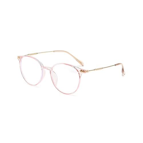 Modische Blaulichtfilter Kurzsichtige Brille für Damen Herren Leichte TR90 Metall Kombination Fernbrille Myopie Computer mit ovalem (Rosa, -0.50, Dioptrien) von Nyxphy