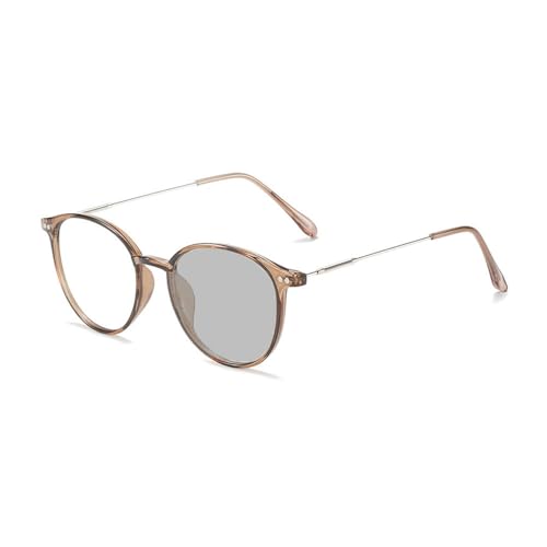Photochrome Brille für Kurzsichtigkeit Myopie Damen Herren Ronde Fernbrille mit Blaulichtfilter UV Schutz selbsttönende Sonnenbrille (Braun, 1.25, Dioptrien) von Nyxphy
