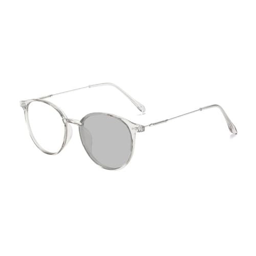 Photochrome Brille für Kurzsichtigkeit Myopie Damen Herren Ronde Fernbrille mit Blaulichtfilter UV Schutz selbsttönende Sonnenbrille (Grau, 2.25, Dioptrien) von Nyxphy