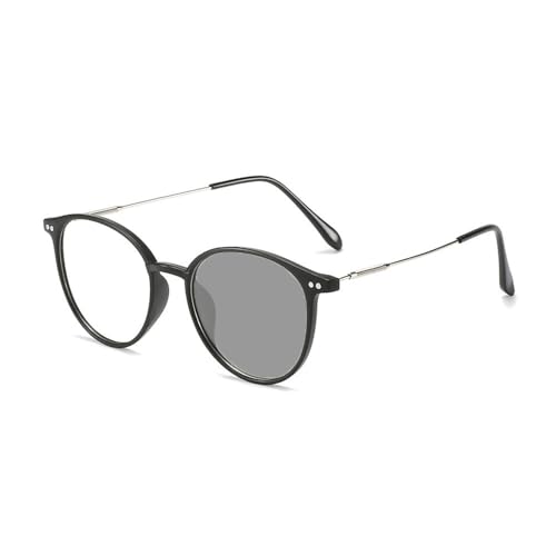 Photochrome Brille für Kurzsichtigkeit Myopie Damen Herren Ronde Fernbrille mit Blaulichtfilter UV Schutz selbsttönende Sonnenbrille (Schwarz, 2.5, Dioptrien) von Nyxphy