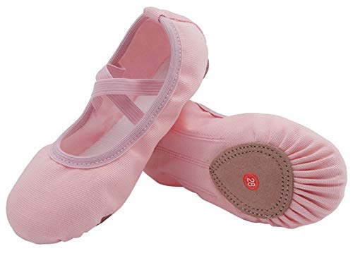 Acfoda Leinwand Ballettschuhe Damen Flache Ballettschläppchen Kinder Leicht Weich Schläppchen rutschfest Ballerinas Tanz Gymnastikschuhe Mädchen Verstellbar Rosa Gr.39 von Acfoda