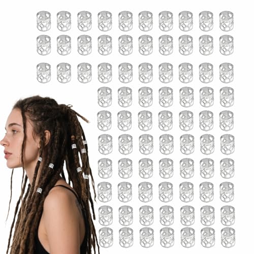 100 Stück Dreadlocks-Perlen, Haar-Zopfringe für Dreadlock-Verlängerungen, Dreadlock-Perlen, Flecht-Haarschmuck, Metallmanschetten, Aluminium-Dreadlocks für Frauen, Haarschmuck-Zubehör von Nzexlyva