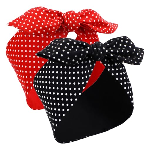 2 Stück Polka Dot Stirnband, Retro Dot Kopftuch Draht Stirnband für Weihnachten Haarschmuck, Vintage Kopftuch für 50er Jahre Accessoires Damen, Hasenohren Haarband für Mädchen Haarschmuck von Nzexlyva