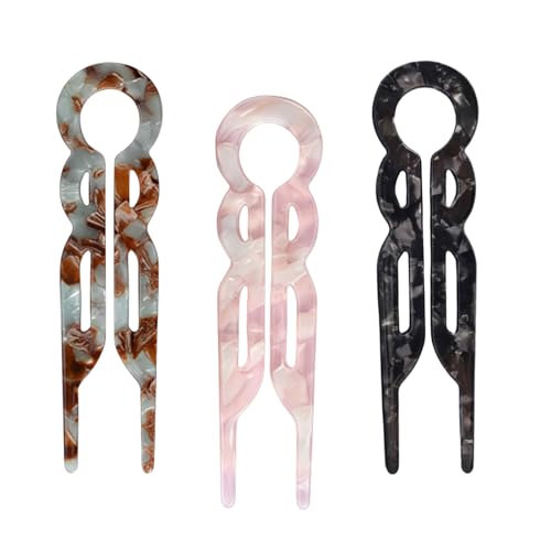 Nzexlyva 3 x französische Haarnadeln, Prestige-Haarnadeln, französische Twists-Sticks für dickes langes Haar, U-förmige Haarspangen für Damen, Dutt, dick, fein, lange Locken, Styling-Zubehör (3 Farben von Nzexlyva