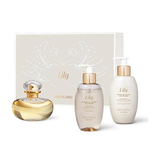 O Boticário Lily Coffret Geschenkset für Damen, 3 Produkte | Lily Eau de Parfum EDP 75 ml, Lily Duschgel Satin 250 ml und Satinduschcreme 250 ml von O BOTICARIO