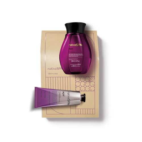 O Boticário Nativa SPA Açaí Coffret Geschenkset Hautpflege mit 2 Produkten und beigefarbener Box, parfümiertes Körperöl 200 ml und parfümierter Handcreme 75 g von O Boticário