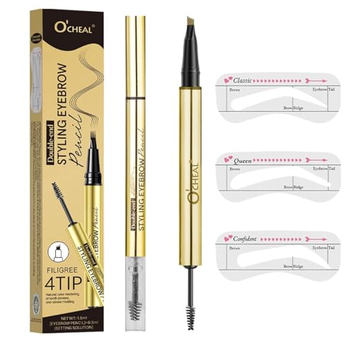 O'CHEAL Double-end Styling Augenbrauenstift und Augenbrauengel mit 3 Augenbrauenkarten, 2-in-1 Augenbrauenstifte für Frauen mit 4-Gabel-Spitze & durchsichtigem Brauengel 2ml 04#SCHWARZE BRAUE von O'CHEAL
