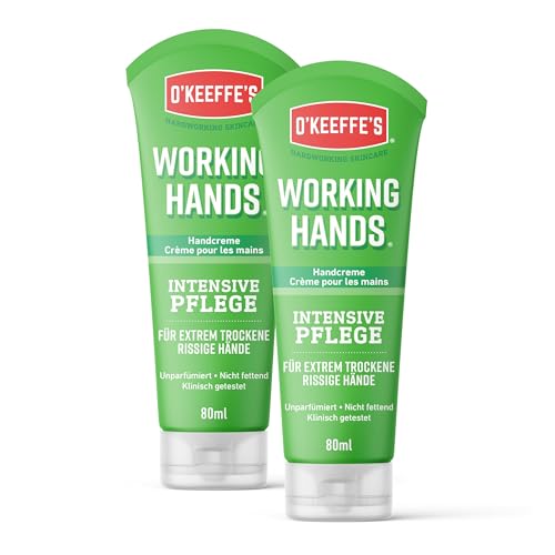 O'Keeffe's Working Hands 80 ml Tube 2 Pack - Hand Cream for Extremely Dry, Cracked Hands, Instantly Increases Moisture Content, Forms a Protective Layer and Prevents Moisture Loss O'Keeffe's Working Hands 80 ml Tube 2 Pack - Hand Cream for Extremely Dry, Cracked Hands, Instantly Increases Moisture Content, Forms a Protective Layer and Prevents Moisture Loss von O'Keeffe's