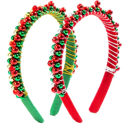 Haarreif Weihnachten, 2 Stück Weihnachts Haarschmuck mit Rote und Grüne Weihnachtsglocken, Weihnachtshaarreifen Erwachsene Kinder, kopfschmuck weihnachten für Weihnachtsbedarf und Urlaubspartys von O-Kinee