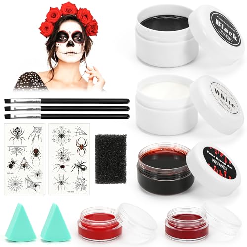 Halloween Schminke Set, Make Up Set,Face Paint, kunstblut Halloween, Fake Blood Für Wunde Zombies, Vampire, Monster, Cosplay,Theaterschminke & Faschingsschminke Für Gruseliges Halloween Make Up von O-Kinee