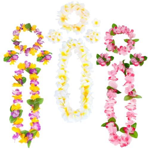 Hawaiiketten Blumenketten,Blumenkette Hawaiian Halskette,13PCS Hawaii Ketten Blumen mit Stirnband Armband Haarclips für Hawaii Strandpartys und Hochzeit Partys Geburtstag Festival Deko von O-Kinee