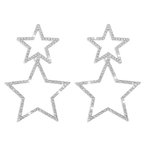 Stern Ohrringe Silber Mädchen,Große Strass Ohrstecker Silber Damen,Großen Stern Ohrringe Silber,Glitzernd Stern Ohrstecker Weihnachten,Ohrringe Stern Schmuck Geschenke,Hypoallergen Ohrringe von O-Kinee