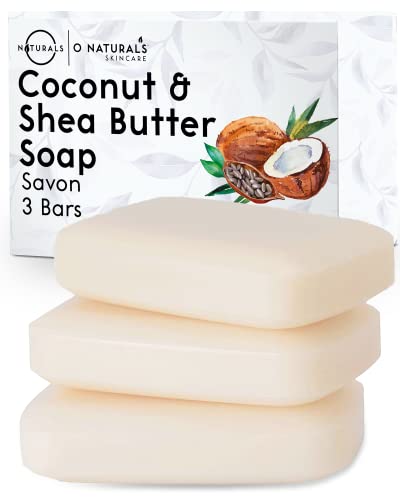 O Natural Festes Duschgel Naturkosmetic Dusch Seife Vegan Kokosnuß Feuchtigkeitsspendend Sheabutter Bar Soap für Trockene & Empfindliche Haut Körper Hand Gesicht Seife Shea Butter Männer Frauen 342g von O NATURALS