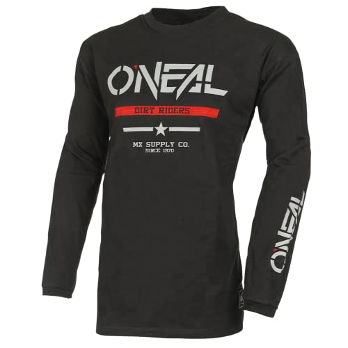 O'NEAL Element Youth Cotton Jersey Squadron V.22 I MX MTB Shirt I Kinder Sportshirt Jungen Langarm I MTB MX I Slim Fit für perfekte Passform I 100% Baumwolle| Schwarz Grau | XS von O'NEAL