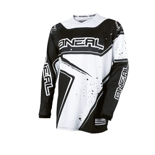 O'NEAL | Motocross-Jersey Langarm | MX Enduro | Gepolsterter Ellbogenschutz, V-Ausschnitt, atmungsaktiv | Element Jersey Racewear V.17 | Erwachsene | Schwarz Weiß | Größe L von O'NEAL