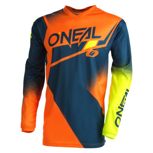 O'NEAL | Motocross-Jersey Langarm | MX Enduro | Gepolsterter Ellbogenschutz, V-Ausschnitt, atmungsaktiv | Element Jersey Racewear V.22 | Erwachsene | Blau Orange Neon-Gelb | Größe S von O'NEAL