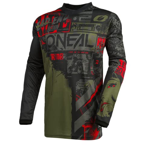 O'NEAL | Motocross-Jersey Langarm | MX Enduro | Gepolsterter Ellbogenschutz, V-Ausschnitt, atmungsaktiv | Element Jersey Ride für Herren | Erwachsene | Schwarz Grün | Größe M von O'NEAL