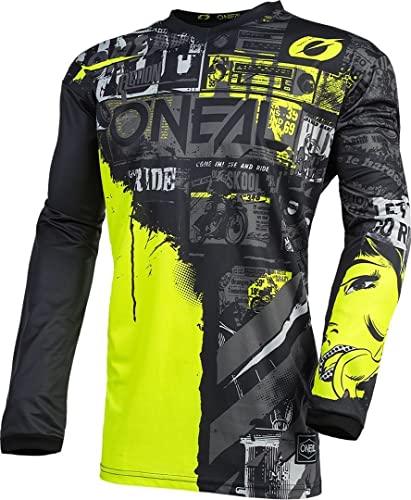 O'NEAL | Motocross-Jersey Langarm | MX Enduro | Gepolsterter Ellbogenschutz, V-Ausschnitt, atmungsaktiv | Element Jersey Ride für Herren | Erwachsene | Schwarz Neon-Gelb | Größe M von O'NEAL