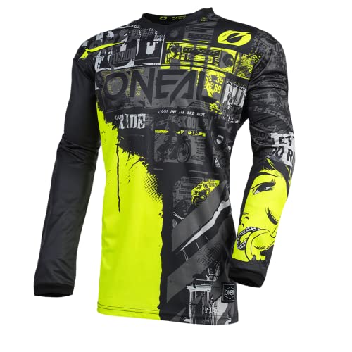 O'NEAL | Motocross-Jersey Langarm | Kinder | MX Enduro | Gepolsterter Ellbogenschutz, V-Ausschnitt, atmungsaktiv | Element Youth Jersey Ride | Schwarz Neongelb | Größe XS von O'NEAL