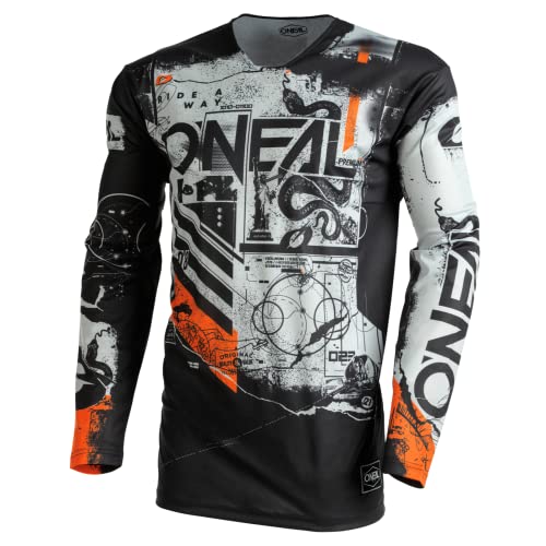 O'NEAL | Motocross-Shirt Langarm | MTB Mountainbike | Leichtes Material, ergonomischer Slim Fit Schnitt für perfekte Passform | Mayhem Jersey Scarz V.22 | Erwachsene | Schwarz Grau Orange | Größe XXL von O'NEAL