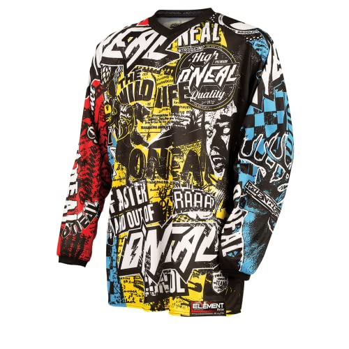 O'NEAL | Motocross-Shirt Langarm | Kinder | MX MTB Mountainbike | Leichte Materialien, Eingenähte Ellbogenpolster, Atmungsaktives Polyester | Element Youth Jersey Wild | Multi | Größe L von O'NEAL