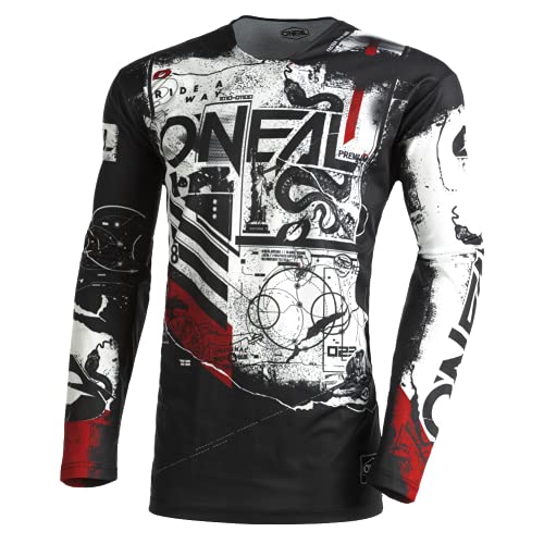 O'NEAL | Motocross-Shirt Langarm | MX MTB Mountainbike | Leichtes Material, ergonomischer Slim Fit Schnitt für perfekte Passform | Mayhem Jersey Scarz V.22 | Erwachsene | Schwarz Weiß Rot | Größe M von O'NEAL