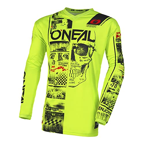 O'NEAL | Motocross-Shirt Langarm | MX MTB Mountainbike | Passform für Maximale Bewegungsfreiheit, Eingenähter Ellbogenschutz | Element Youth Jersey Attack V.23 | Kinder | Neon-Gelb Schwarz | Größe S von O'NEAL
