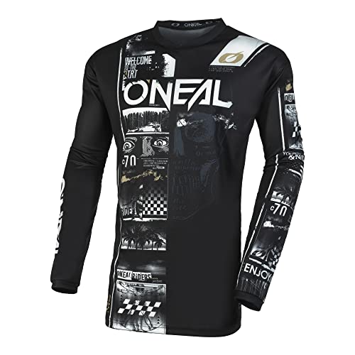 O'NEAL | Motocross-Shirt Langarm | MX MTB Mountainbike | Passform für Maximale Bewegungsfreiheit, Eingenähter Ellbogenschutz | Element Youth Jersey Attack V.23 | Kinder | Schwarz Weiß | Größe M von O'NEAL