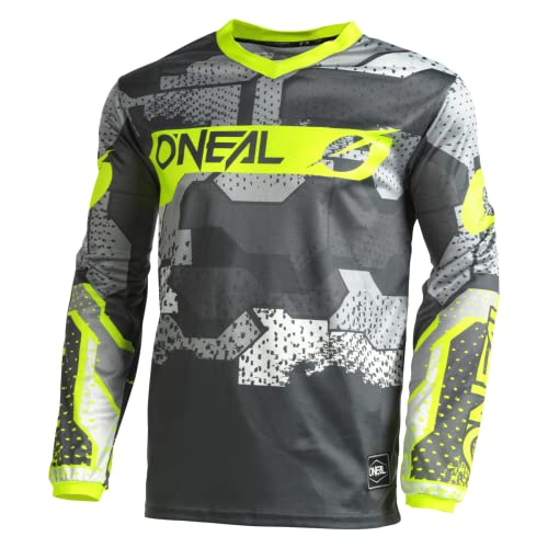 O'NEAL | Motocross-Shirt langarm | Kinder | MX MTB Mountainbike | Leichtes Material, ergonomischer Slim Fit Schnitt für perfekte Passform | Element Youth Jersey Camo V.22 | Grau Neon-Gelb | M von O'NEAL