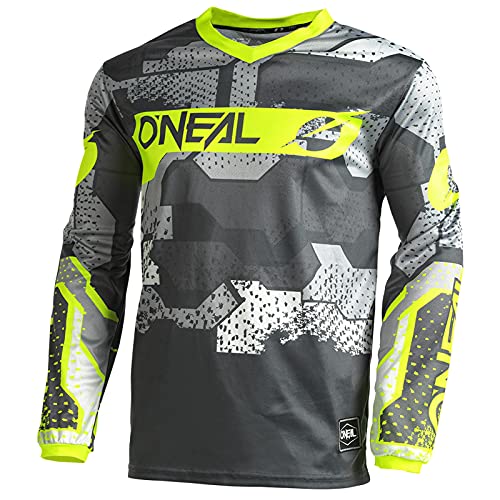O'NEAL | Motocross-Shirt langarm | Kinder | MX MTB Mountainbike | Leichtes Material, ergonomischer Slim Fit Schnitt für perfekte Passform | Element Youth Jersey Camo V.22 | Grau Neon-Gelb | S von O'NEAL