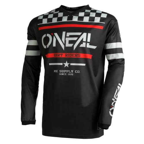 O'NEAL | Motocross-Shirt langarm | Kinder | MX MTB Mountainbike | Leichtes Material, ergonomischer Slim Fit Schnitt für perfekte Passform | Element Youth Jersey Squadron V.22 | Schwarz Grau | S von O'NEAL