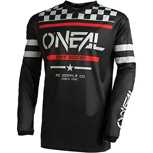 O'NEAL | Motocross-Shirt langarm | Kinder | MX MTB Mountainbike | Leichtes Material, ergonomischer Slim Fit Schnitt für perfekte Passform | Element Youth Jersey Squadron V.22 | Schwarz Grau | XL von O'NEAL
