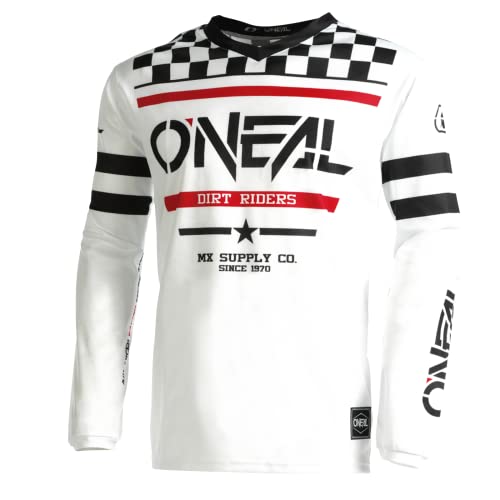 O'NEAL | Motocross-Shirt langarm | Kinder | MX MTB Mountainbike | Leichtes Material, ergonomischer Slim Fit Schnitt für perfekte Passform | Element Youth Jersey Squadron V.22 | Weiß Schwarz | M von O'NEAL