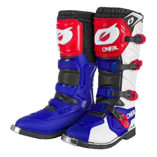 O'NEAL | Motocross-Stiefel | Enduro Motorrad | Komfort durch Air-Mesh-Innenleben, vier Verschlussschnallen, hochwertiges Synthetik-Material | Boots Rider Pro | Erwachsene | Weiß Rot Blau | Größe 45 von O'NEAL